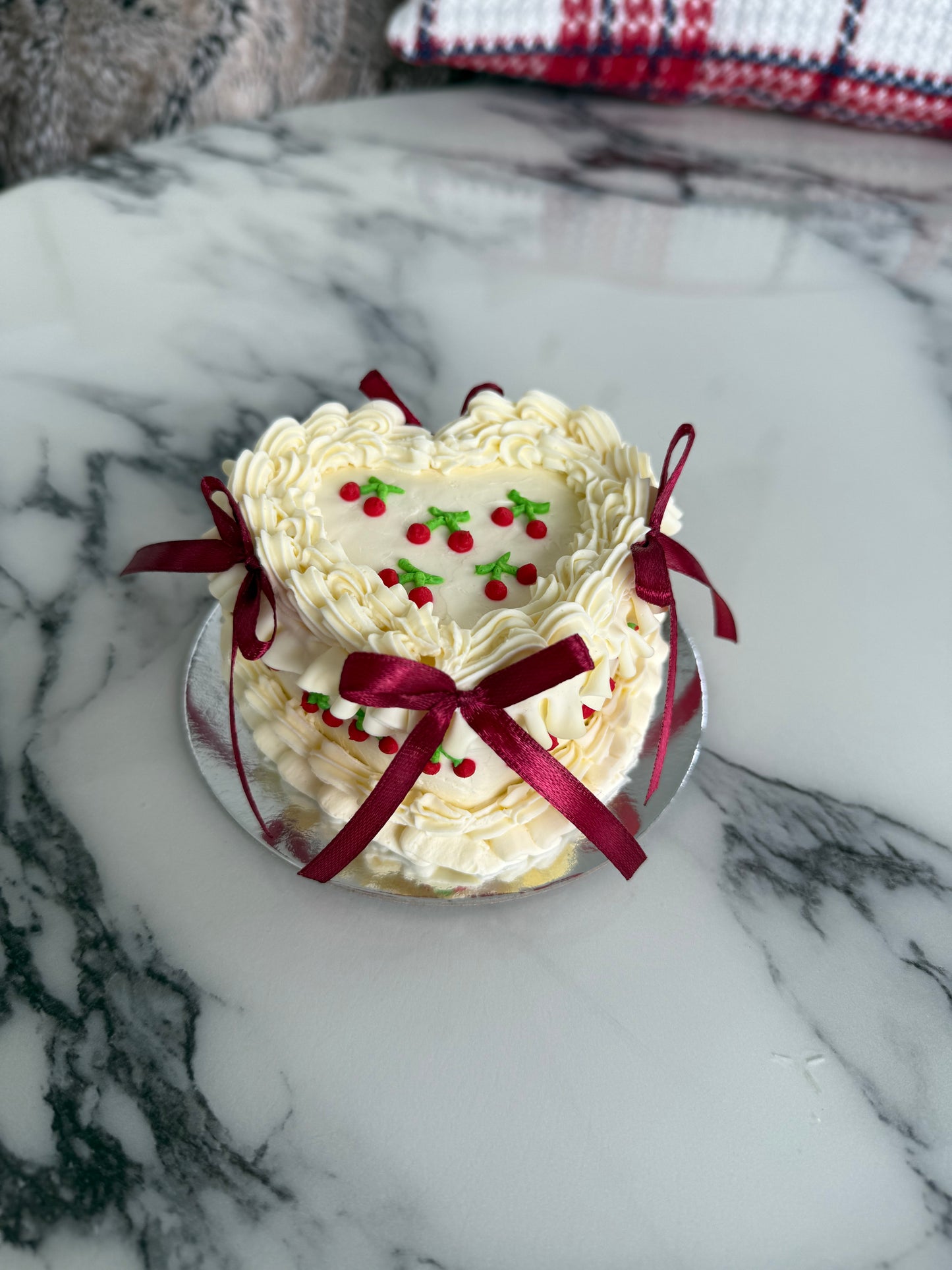 Mini Heart Cherry Cake (No-Fat Cream Cheese Frosting)
