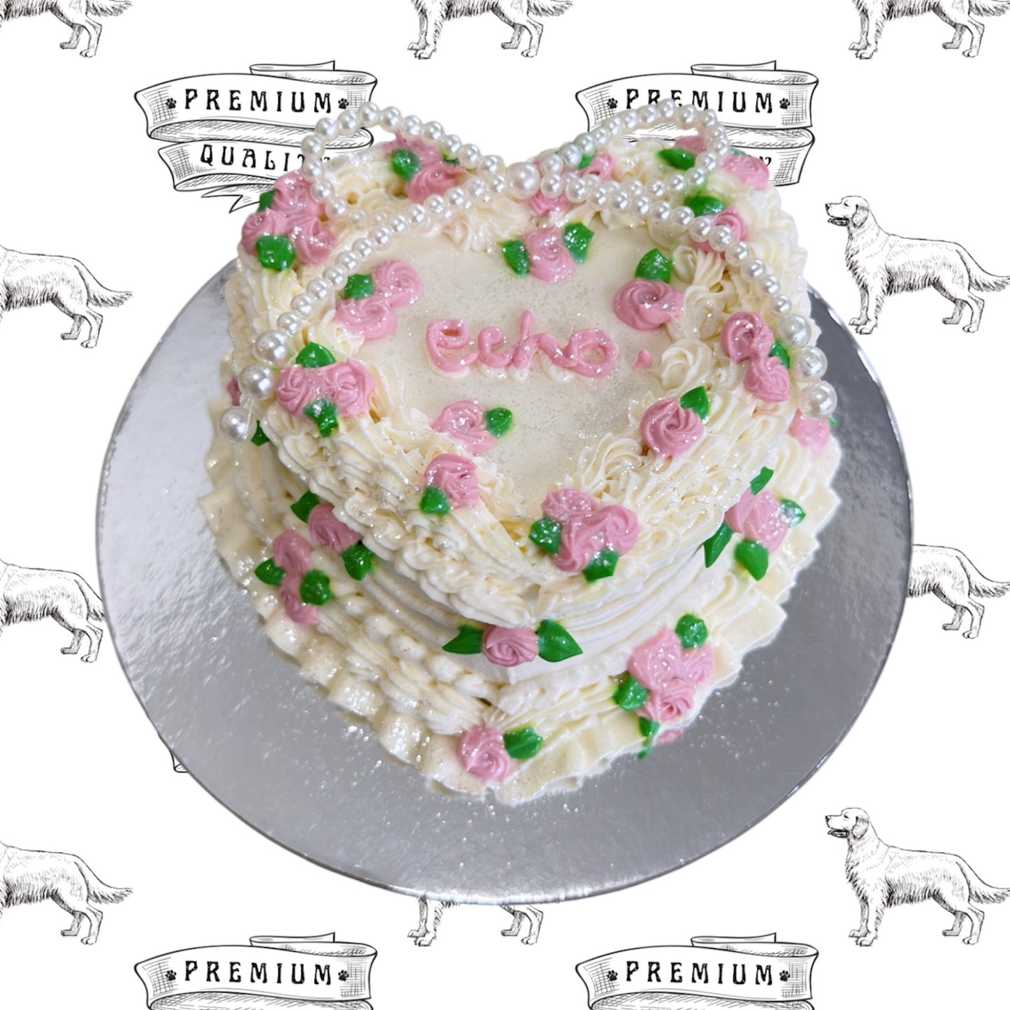 Mini Heart Pearl Ribbon Cake(Yogurt Cream Cheese)