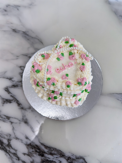 Mini Heart Pearl Ribbon Cake(Yogurt Cream Cheese)