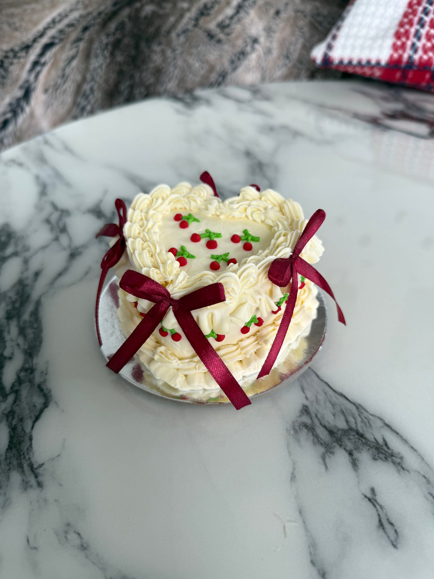 Mini Heart Cherry Cake (No-Fat Cream Cheese Frosting)