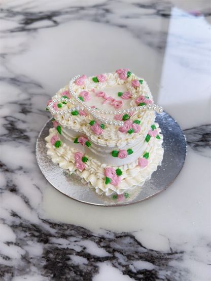 Mini Heart Pearl Ribbon Cake(Yogurt Cream Cheese)