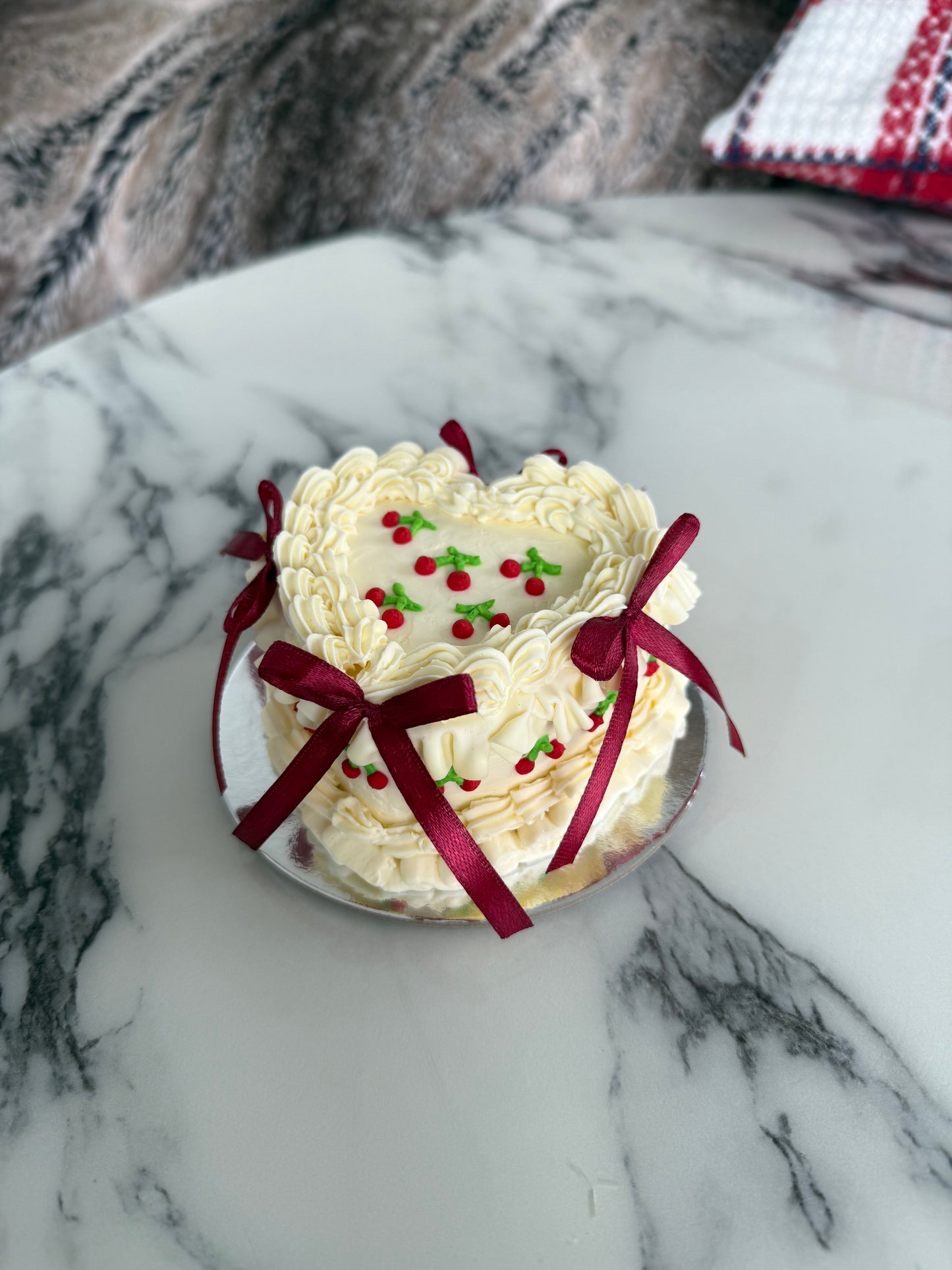 Mini Heart Cherry Cake (No-Fat Cream Cheese Frosting)