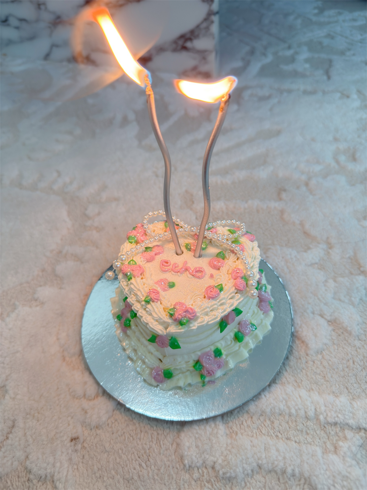 Mini Heart Pearl Ribbon Cake(Yogurt Cream Cheese)