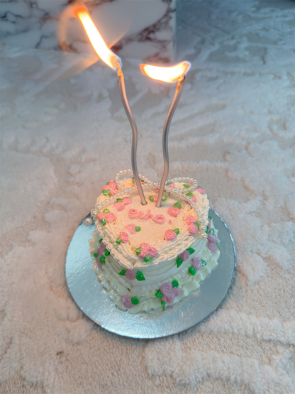 Mini Heart Pearl Ribbon Cake(Yogurt Cream Cheese)